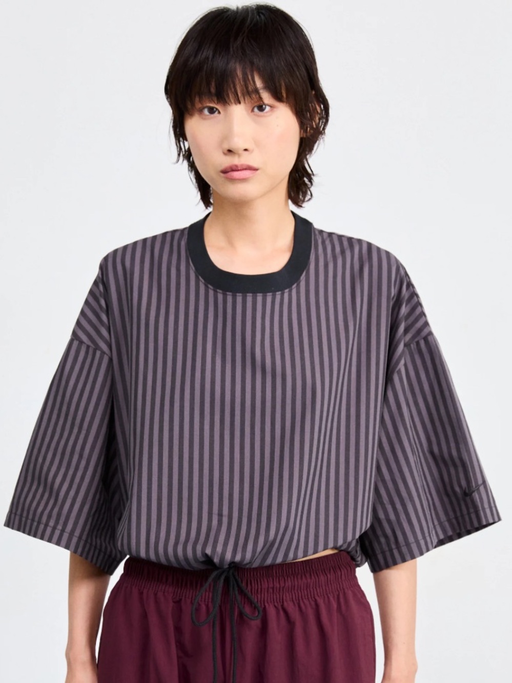 Nike Black and Gray Striped oversized fit top